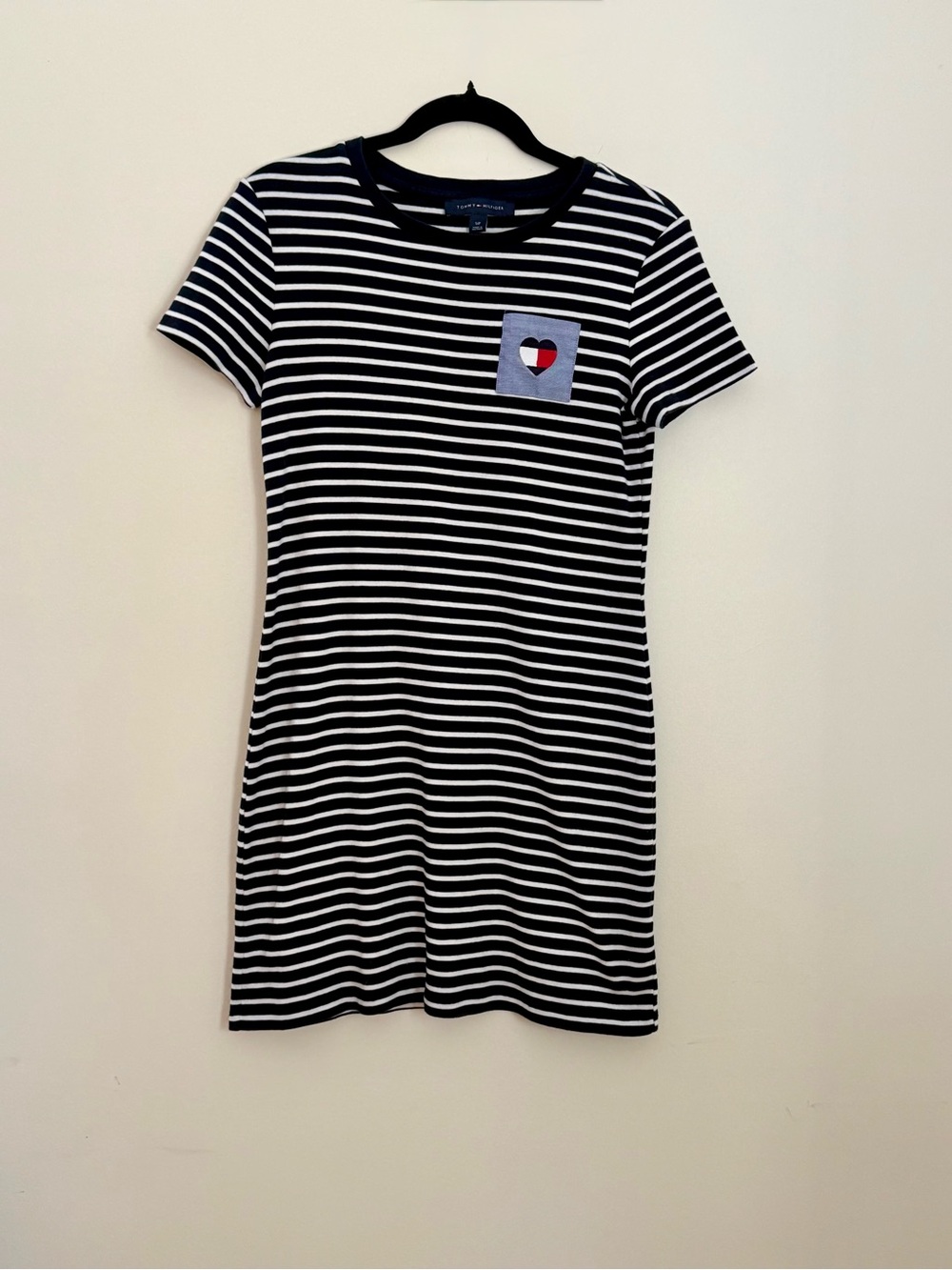 Tommy Hilfiger Striped Short Sleeve T-Shirt Dress Heart Logo Pocket Small